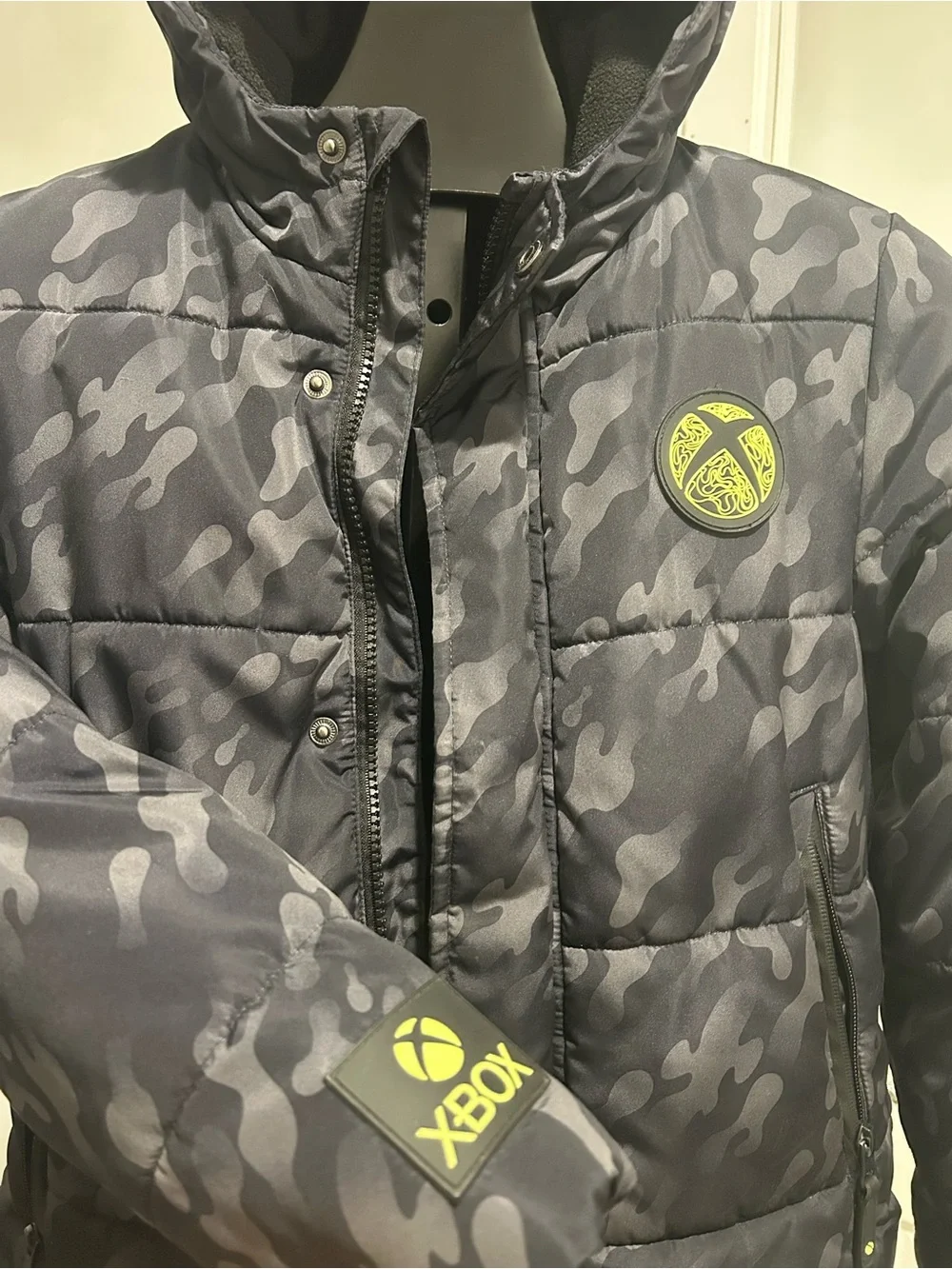 Kids Hooded Puffer Jacket - Gray Camo